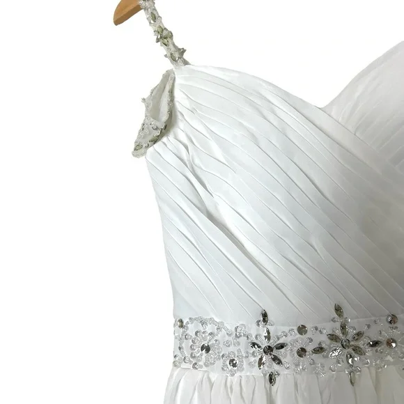 Jaeden | NWT Chiffon jeweled v-neck long beach wedding dress boho off sh… - Picture 4 of 14